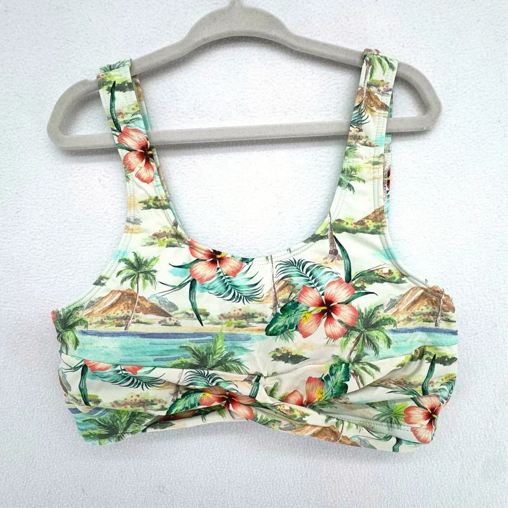 H&M Bikini Top Kids Size 10 Multicolor Tropical Floral Twist Front Swimwear
